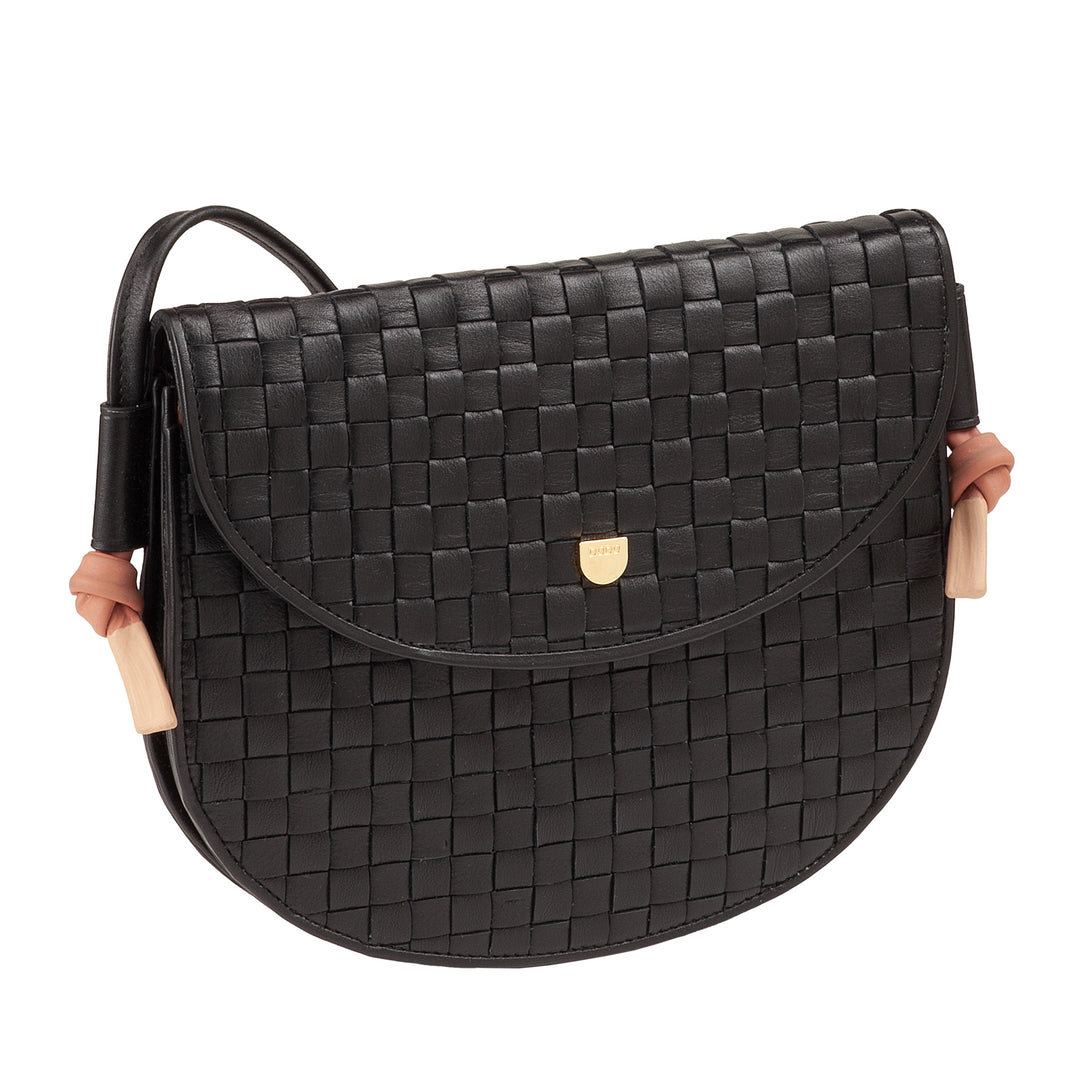 DUDU lille vævet skuldertaske i ægte læder med klap - Elegant håndlavet skuldertaske til kvinder, alsidig crossbody-håndtaske til daglig brug og begivenheder