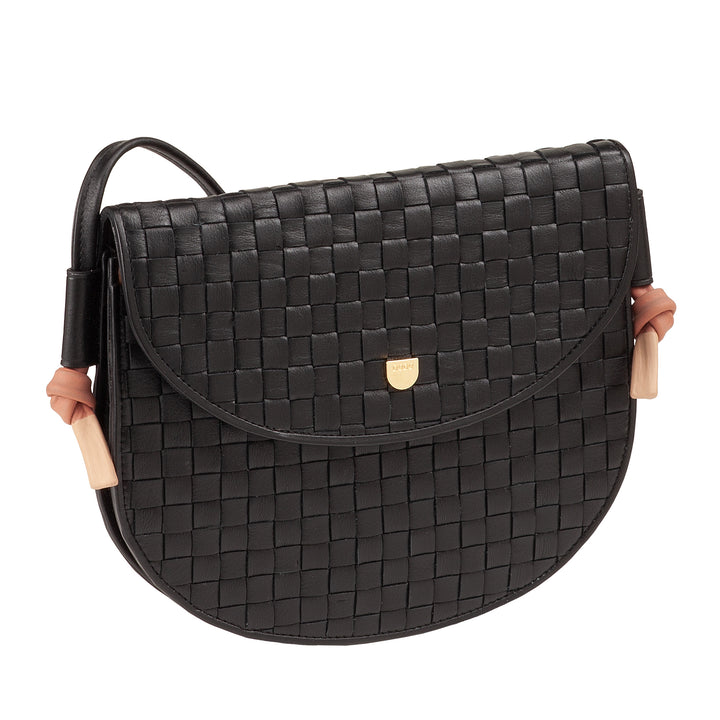 DUDU lille vævet skuldertaske i ægte læder med klap - Elegant håndlavet skuldertaske til kvinder, alsidig crossbody-håndtaske til daglig brug og begivenheder