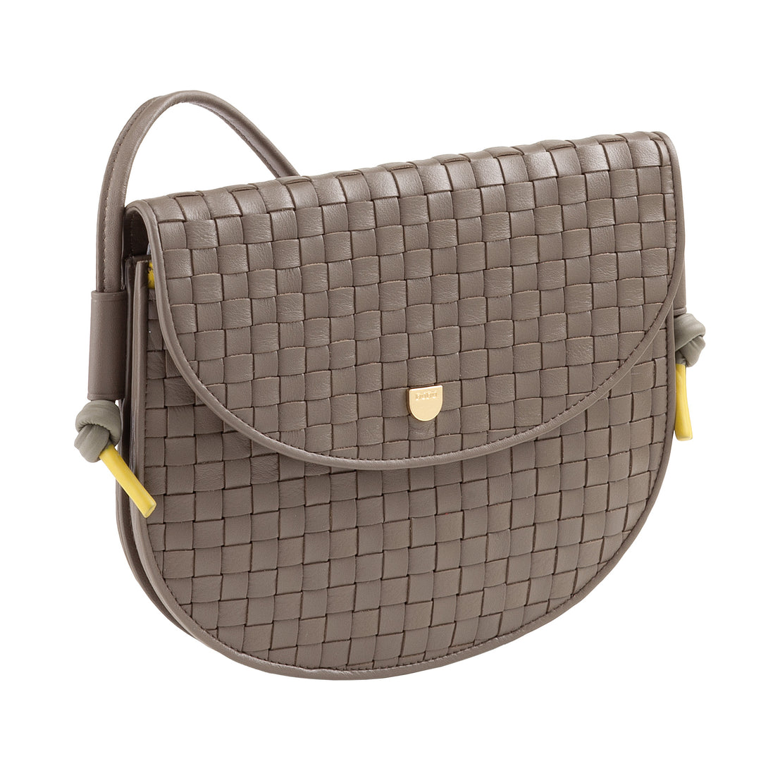 DUDU lille vævet skuldertaske i ægte læder med klap - Elegant håndlavet skuldertaske til kvinder, alsidig crossbody-håndtaske til daglig brug og begivenheder