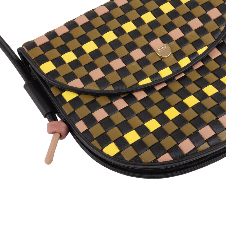 DUDU Bolso Bandolera Pequeño Tejido en Piel Auténtica con Solapa - Elegante Bolso Bandolera Mujer Artesanal, Bolso Bandolera Versátil para Uso Diario y Eventos