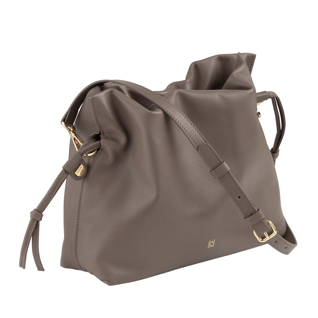 DUDU Borsa Donna in Pelle con Chiusura a Coulisse – Borsetta a Tracolla Elegante, Compatta e Pratica per Ogni Occasione con Cinghia Regolabile