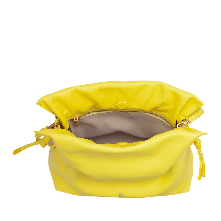 DUDU Women's Leather Bag with Drawstring Closure - Elegant, Compact and Practical Shoulder Bag for Every Occasion with Adjustable Strap