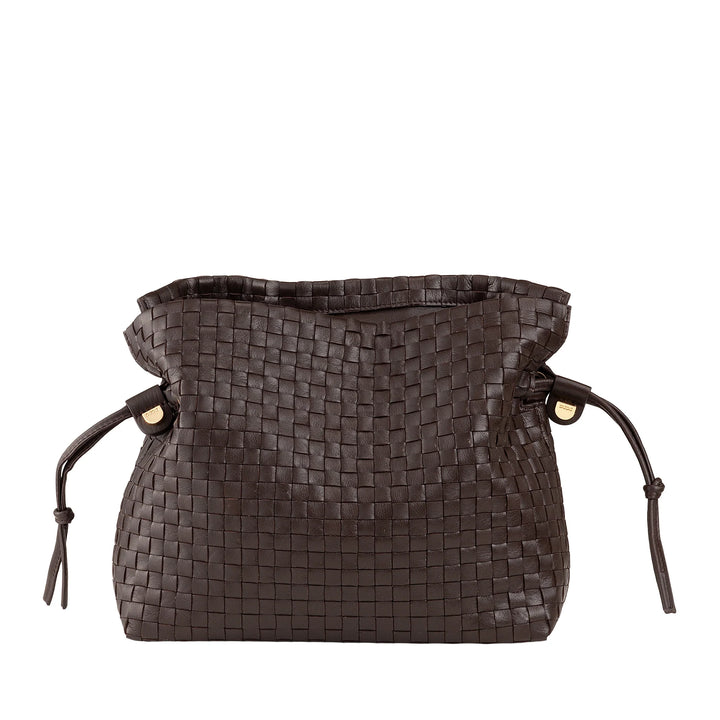 DUDU Borsa a Tracolla Donna in Pelle Intrecciata con Coulisse, Morbida e Capiente, Tracolla Regolabile, Chiusura Magnetica, Stile Elegante e Artigianale