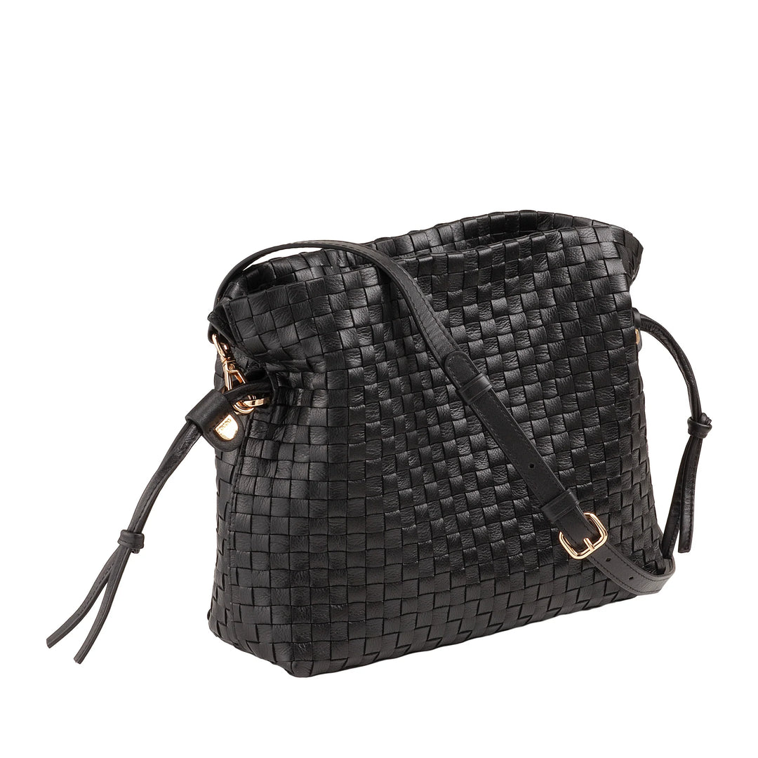 DUDU Borsa a Tracolla Donna in Pelle Intrecciata con Coulisse, Morbida e Capiente, Tracolla Regolabile, Chiusura Magnetica, Stile Elegante e Artigianale