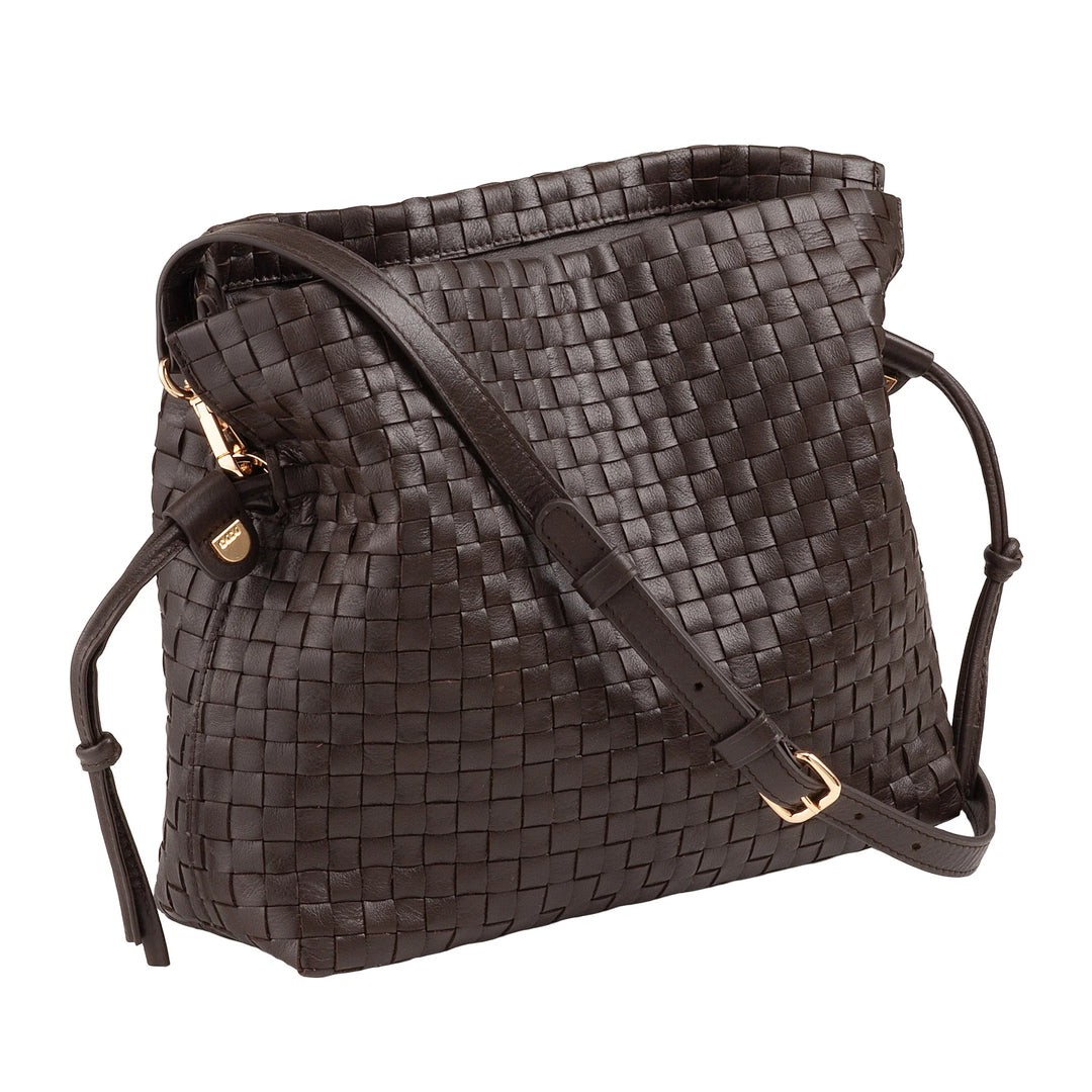 DUDU Borsa a Tracolla Donna in Pelle Intrecciata con Coulisse, Morbida e Capiente, Tracolla Regolabile, Chiusura Magnetica, Stile Elegante e Artigianale