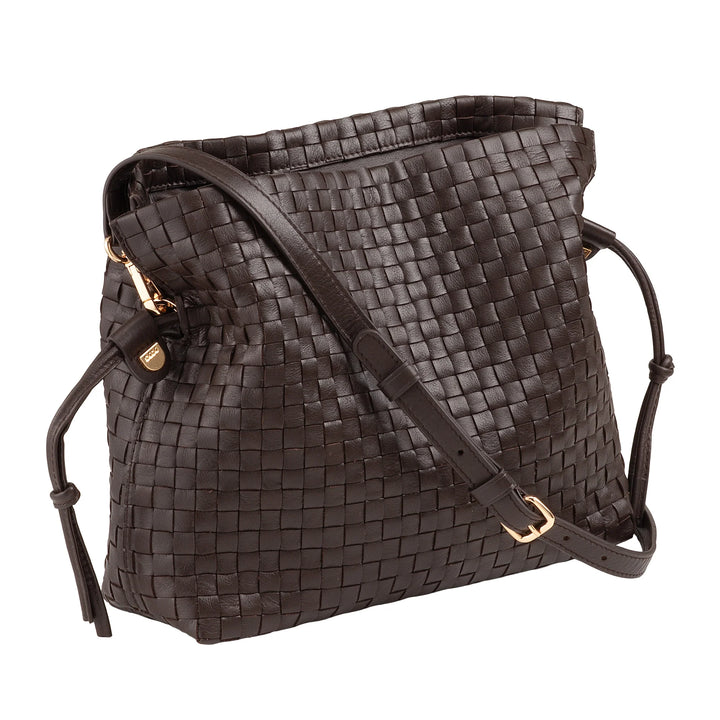 DUDU Borsa a Tracolla Donna in Pelle Intrecciata con Coulisse, Morbida e Capiente, Tracolla Regolabile, Chiusura Magnetica, Stile Elegante e Artigianale