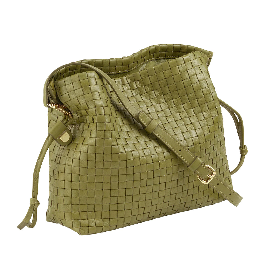 Bolsa de ombro feminina DUDU em couro tecido com cordão, macia e espaçosa, alça de ombro ajustável, fecho magnético, estilo elegante e artesanal