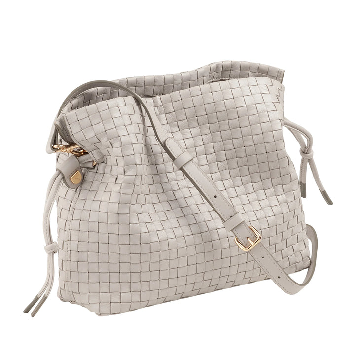 DUDU Borsa a Tracolla Donna in Pelle Intrecciata con Coulisse, Morbida e Capiente, Tracolla Regolabile, Chiusura Magnetica, Stile Elegante e Artigianale