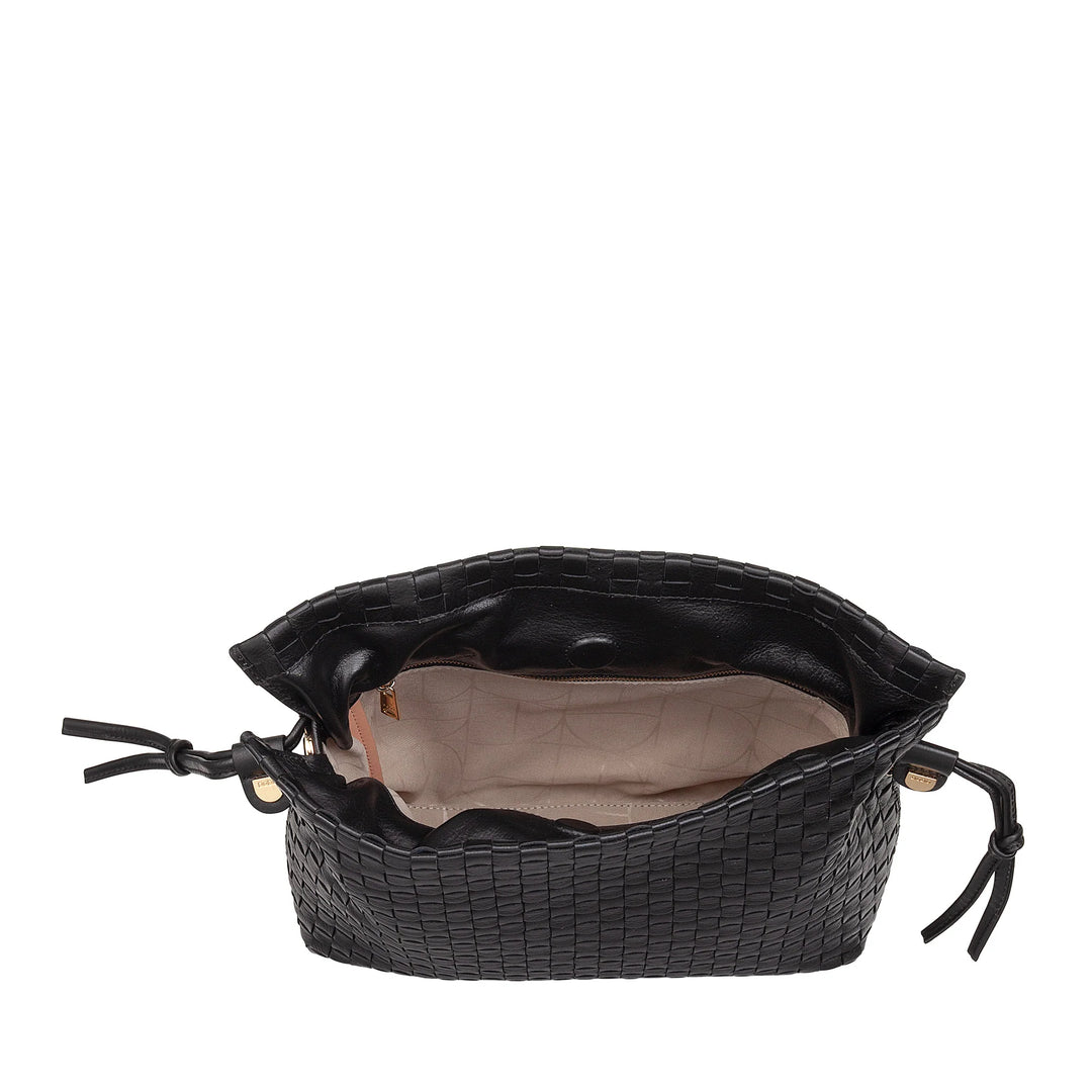 DUDU Borsa a Tracolla Donna in Pelle Intrecciata con Coulisse, Morbida e Capiente, Tracolla Regolabile, Chiusura Magnetica, Stile Elegante e Artigianale