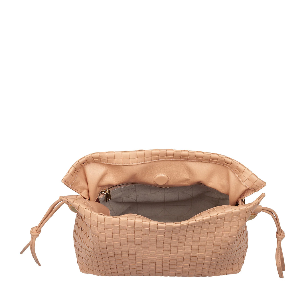 DUDU Borsa a Tracolla Donna in Pelle Intrecciata con Coulisse, Morbida e Capiente, Tracolla Regolabile, Chiusura Magnetica, Stile Elegante e Artigianale