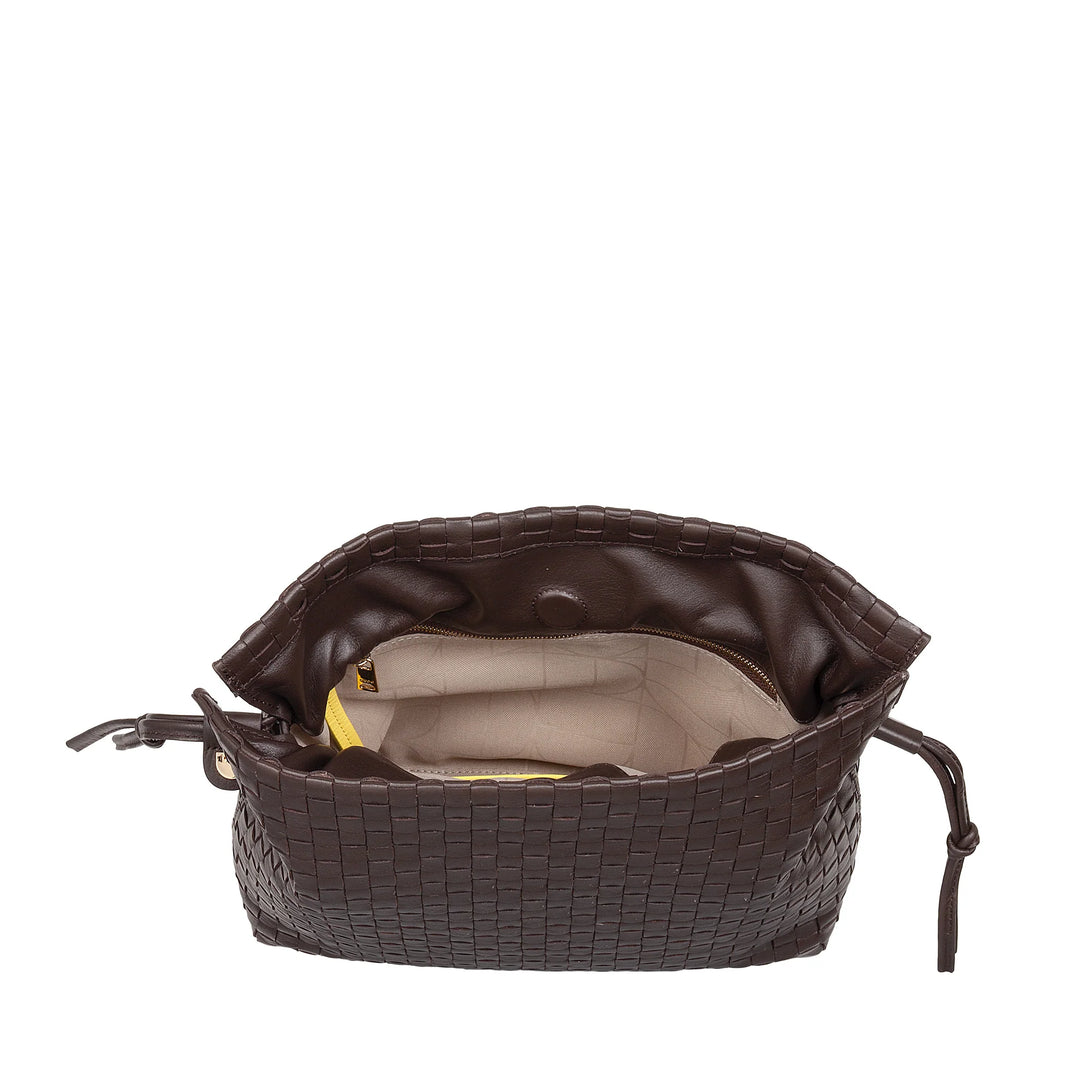 DUDU Borsa a Tracolla Donna in Pelle Intrecciata con Coulisse, Morbida e Capiente, Tracolla Regolabile, Chiusura Magnetica, Stile Elegante e Artigianale