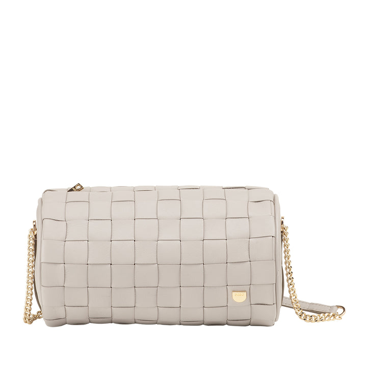 Damska torba cylindryczna DUDU z prawdziwej tkanej skóry z łańcuszkowym paskiem na ramię, elegancka - rzemieślniczy projekt, luksusowa cylindryczna torba na ramię na co dzień i na specjalne okazje