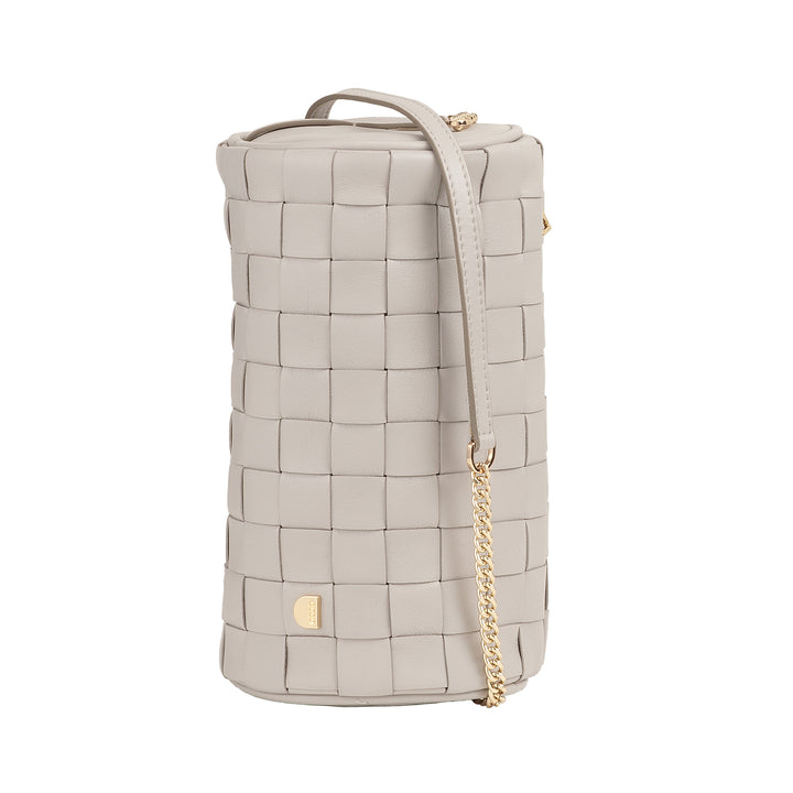 Damska torba cylindryczna DUDU z prawdziwej tkanej skóry z łańcuszkowym paskiem na ramię, elegancka - rzemieślniczy projekt, luksusowa cylindryczna torba na ramię na co dzień i na specjalne okazje