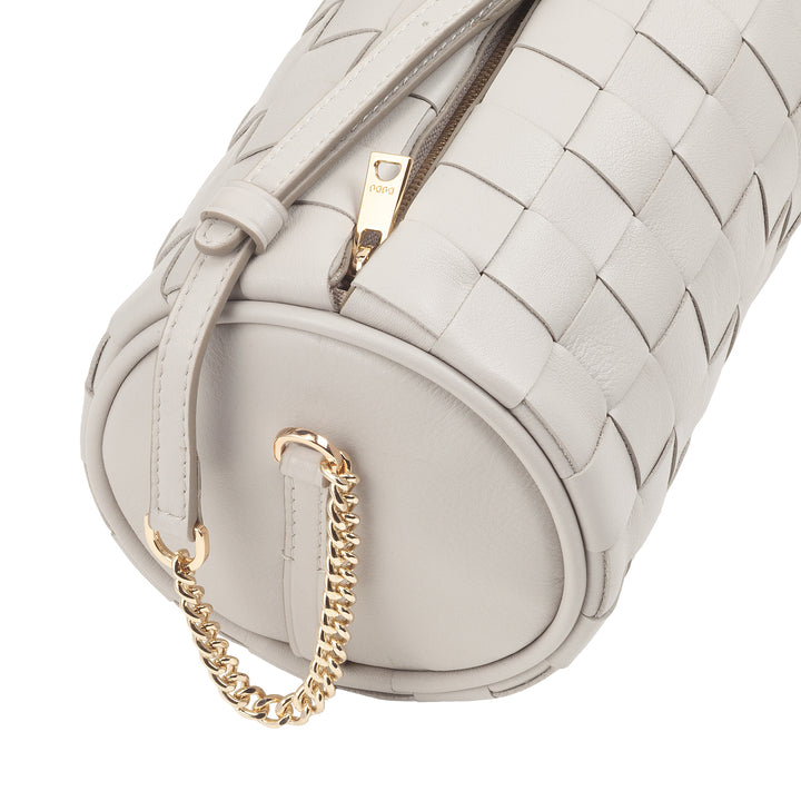 Damska torba cylindryczna DUDU z prawdziwej tkanej skóry z łańcuszkowym paskiem na ramię, elegancka - rzemieślniczy projekt, luksusowa cylindryczna torba na ramię na co dzień i na specjalne okazje