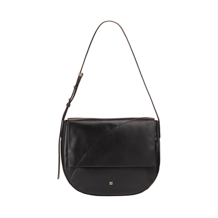 Bolsa feminina grande DUDU em couro genuíno com aba frontal, bolsa de ombro ajustável e fecho de aba com botões magnéticos – elegante e prática para todas as ocasiões