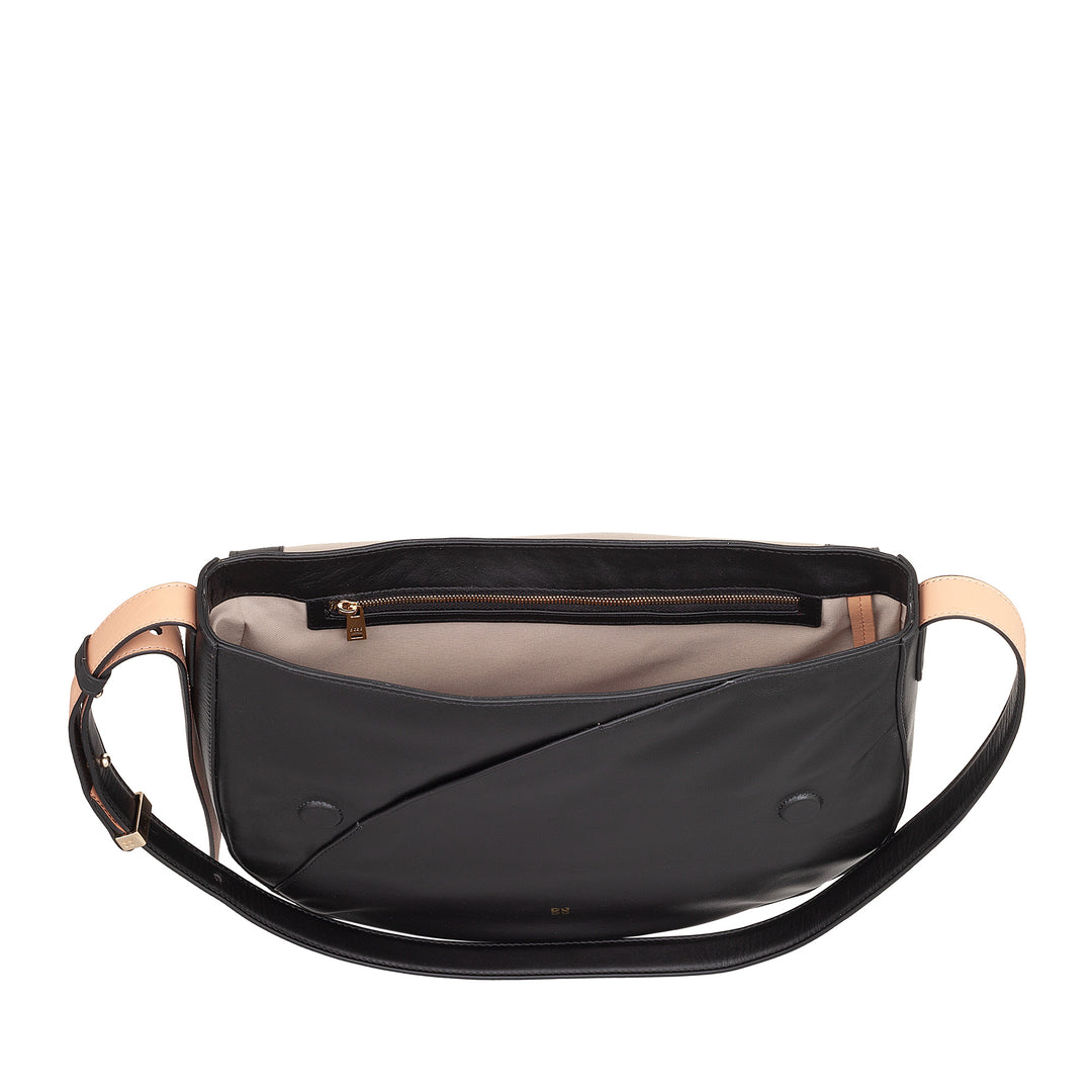 Bolsa feminina grande DUDU em couro genuíno com aba frontal, bolsa de ombro ajustável e fecho de aba com botões magnéticos – elegante e prática para todas as ocasiões