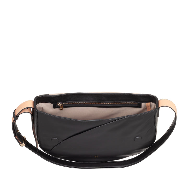 Bolsa feminina grande DUDU em couro genuíno com aba frontal, bolsa de ombro ajustável e fecho de aba com botões magnéticos – elegante e prática para todas as ocasiões