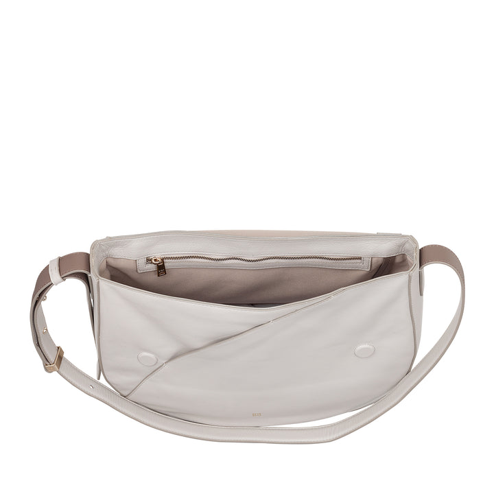 DUDU Large Women's Bag in Genuine Leather with Front Flap, Adjustable Shoulder Bag and Flap Closure with Magnetic Buttons - Elegant and Practical for Every Occasion