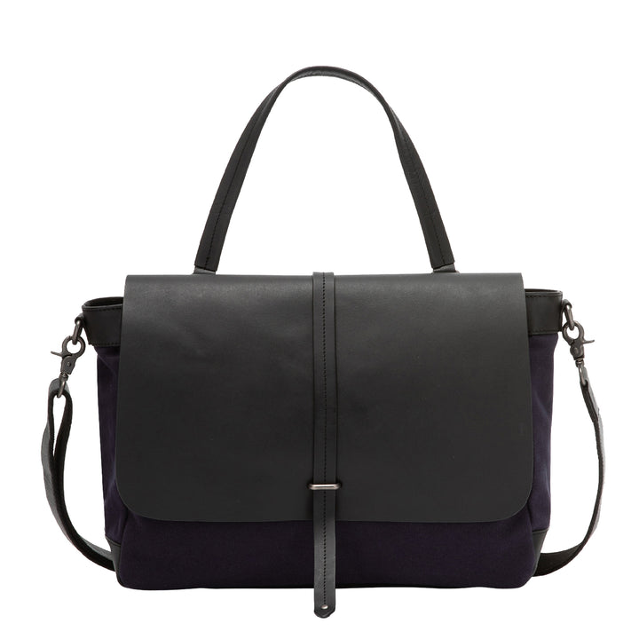 DUDU Borsa Donna Grande a Spalla in Pelle e Tessuto Canvas Bicolore da Postino con Tracolla staccabile