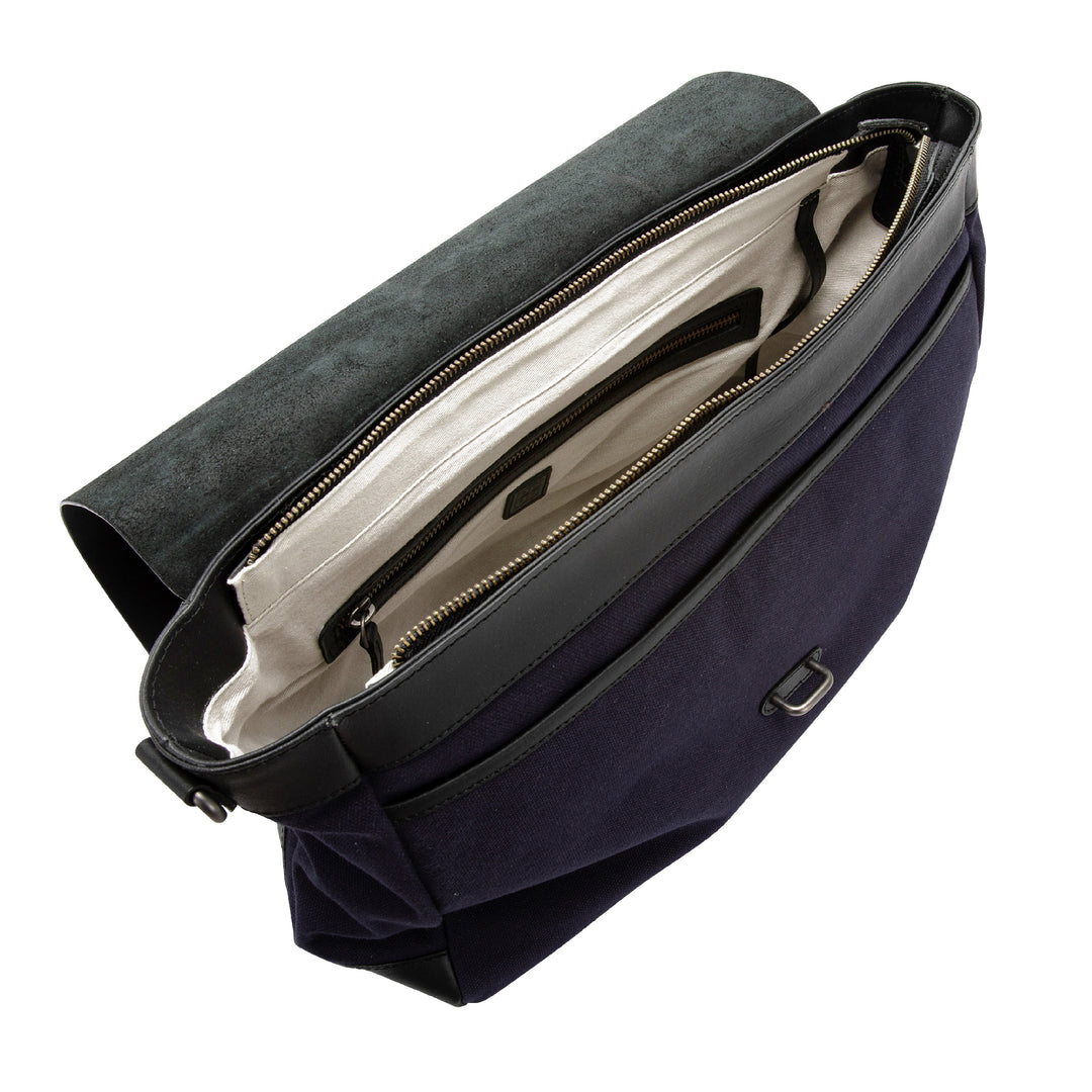 DUDU Borsa Donna Grande a Spalla in Pelle e Tessuto Canvas Bicolore da Postino con Tracolla staccabile