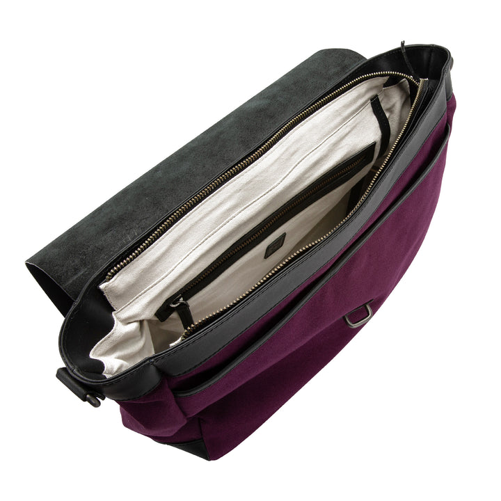 DUDU Borsa Donna Grande a Spalla in Pelle e Tessuto Canvas Bicolore da Postino con Tracolla staccabile