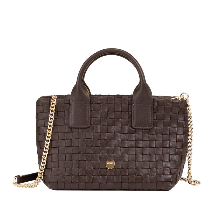 DUDU Borsa in Pelle Donna Piccola Intrecciata con Cerniera Zip – Mini Bag Elegante con Tracolla a Catena, Borsa a Spalla Borsetta a Mano Compatta e Raffinata