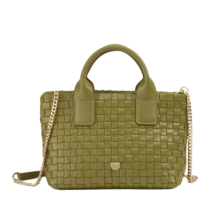 DUDU Kleine geweven leren damestas met ritssluiting - Elegante minitas met kettingschouderriem, compacte en verfijnde handtasschoudertas