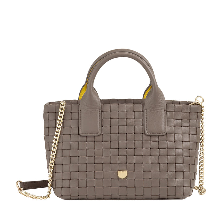 DUDU mała tkana skórzana torba damska z zamkiem błyskawicznym - elegancka mini torba z łańcuszkowym paskiem na ramię, kompaktowa i wyrafinowana torebka na ramię