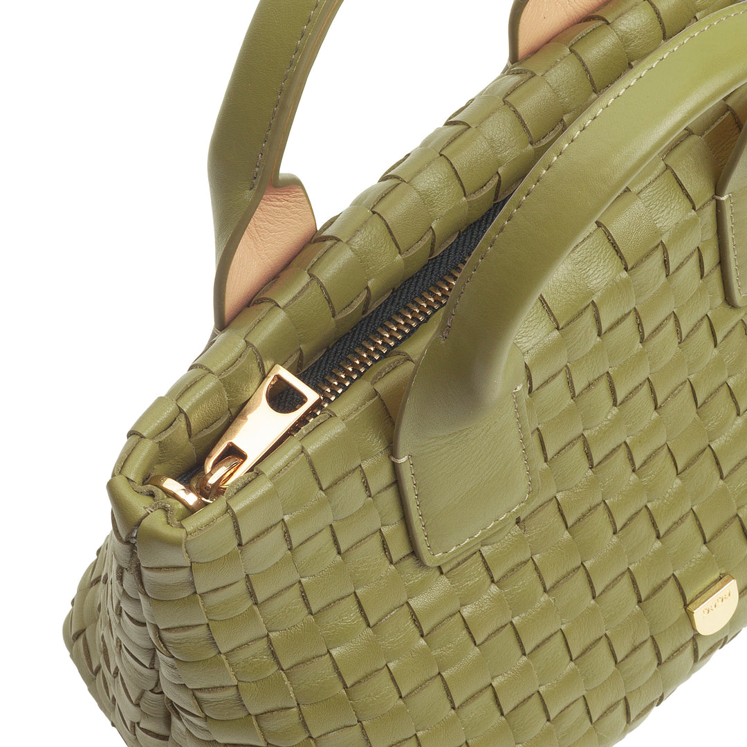 DUDU Kleine geweven leren damestas met ritssluiting - Elegante minitas met kettingschouderriem, compacte en verfijnde handtasschoudertas