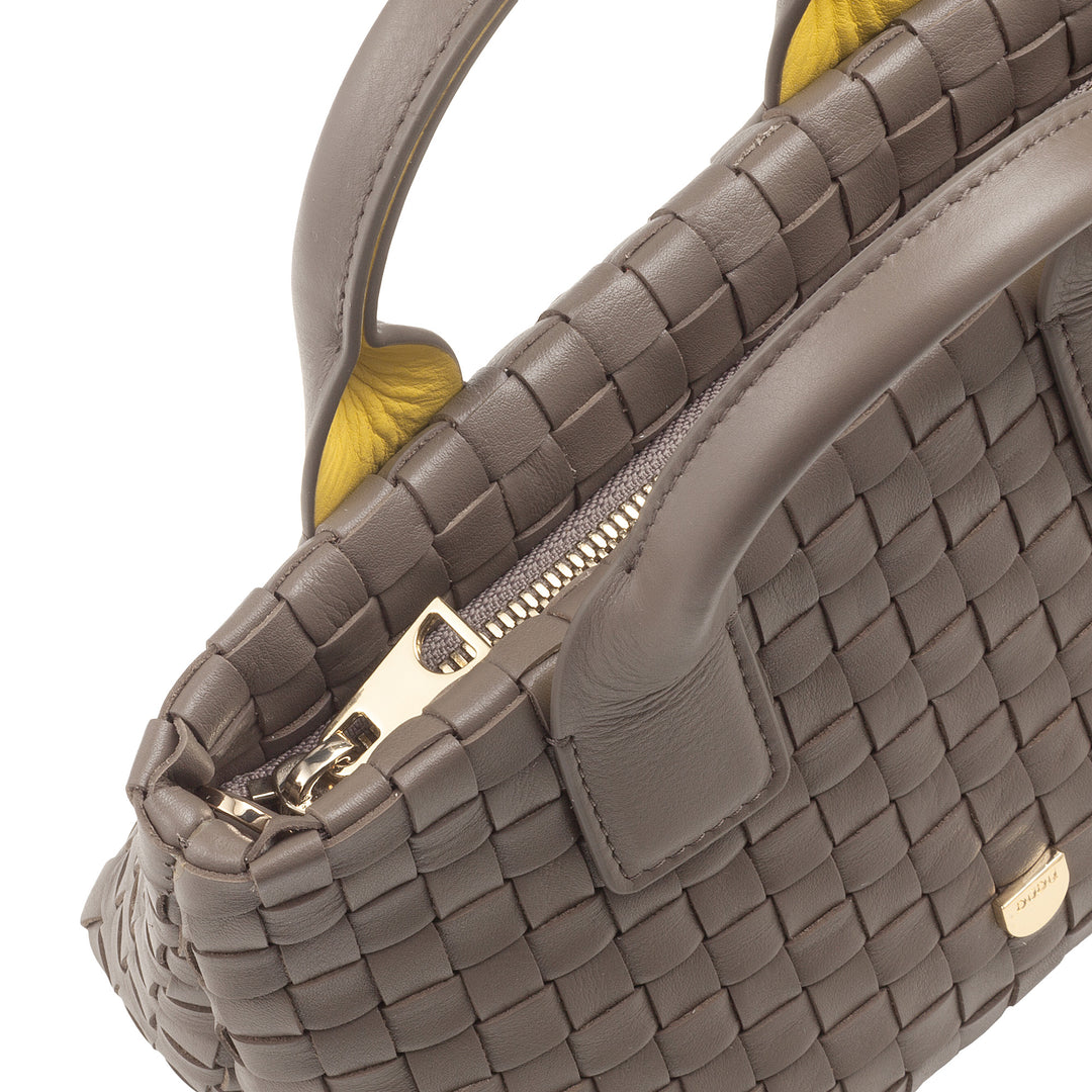 DUDU mała tkana skórzana torba damska z zamkiem błyskawicznym - elegancka mini torba z łańcuszkowym paskiem na ramię, kompaktowa i wyrafinowana torebka na ramię