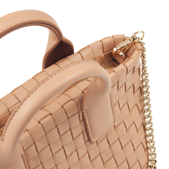 DUDU mała tkana skórzana torba damska z zamkiem błyskawicznym - elegancka mini torba z łańcuszkowym paskiem na ramię, kompaktowa i wyrafinowana torebka na ramię