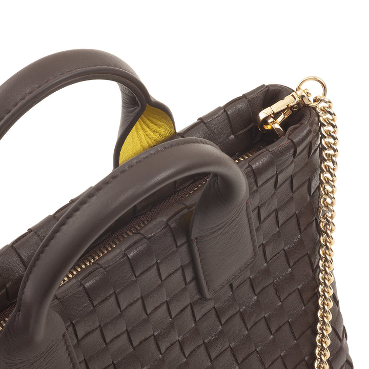 DUDU Borsa in Pelle Donna Piccola Intrecciata con Cerniera Zip – Mini Bag Elegante con Tracolla a Catena, Borsa a Spalla Borsetta a Mano Compatta e Raffinata