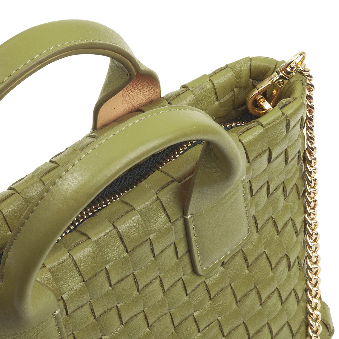 DUDU Kleine geweven leren damestas met ritssluiting - Elegante minitas met kettingschouderriem, compacte en verfijnde handtasschoudertas