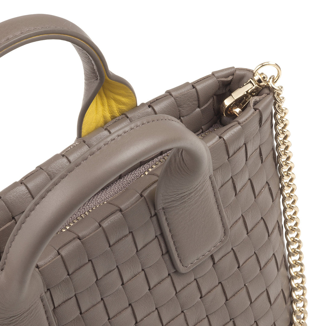 DUDU mała tkana skórzana torba damska z zamkiem błyskawicznym - elegancka mini torba z łańcuszkowym paskiem na ramię, kompaktowa i wyrafinowana torebka na ramię