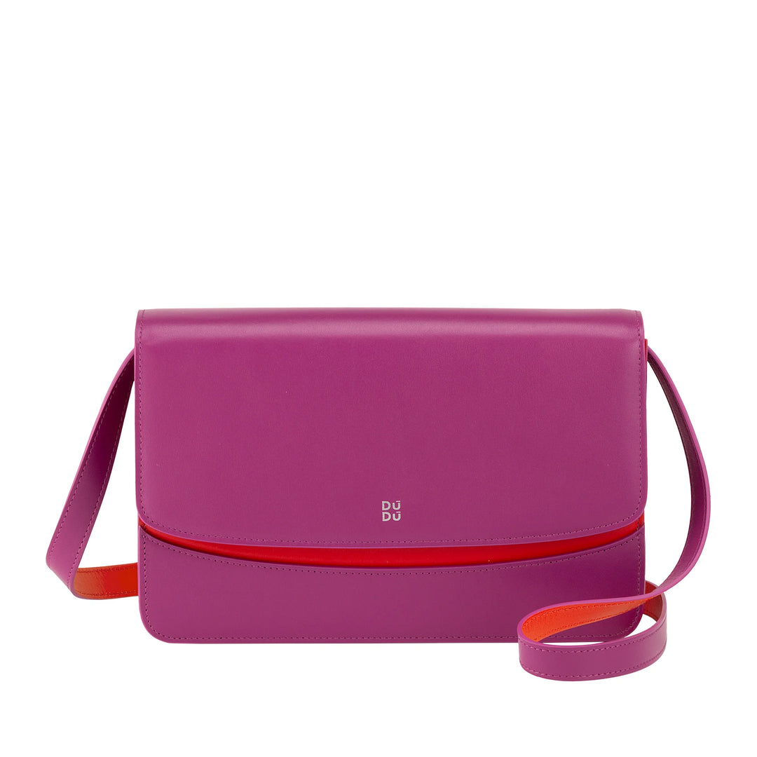 Bolsa de ombro feminina de couro DUDU fabricada na Itália, design grande e elegante e rígido com aba, 3 compartimentos
