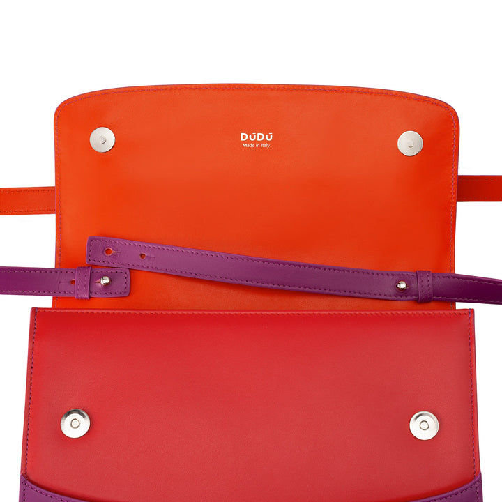 Bolsa de ombro feminina de couro DUDU fabricada na Itália, design grande e elegante e rígido com aba, 3 compartimentos