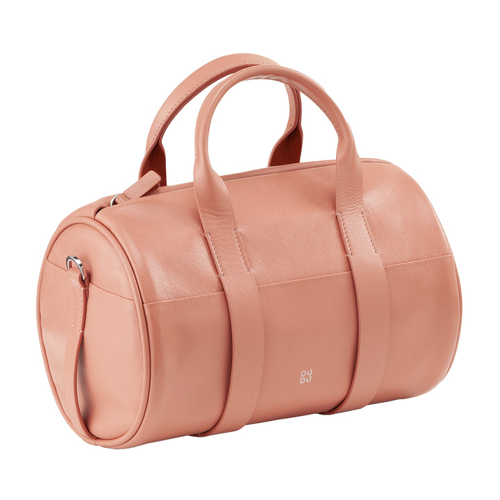 DUDU Women's Cylinder Bag in Genuine Leather, Soft Cylindrical Bag, Barrel Bag with Shoulder Strap and Two Handles, Elegant Colorful Design