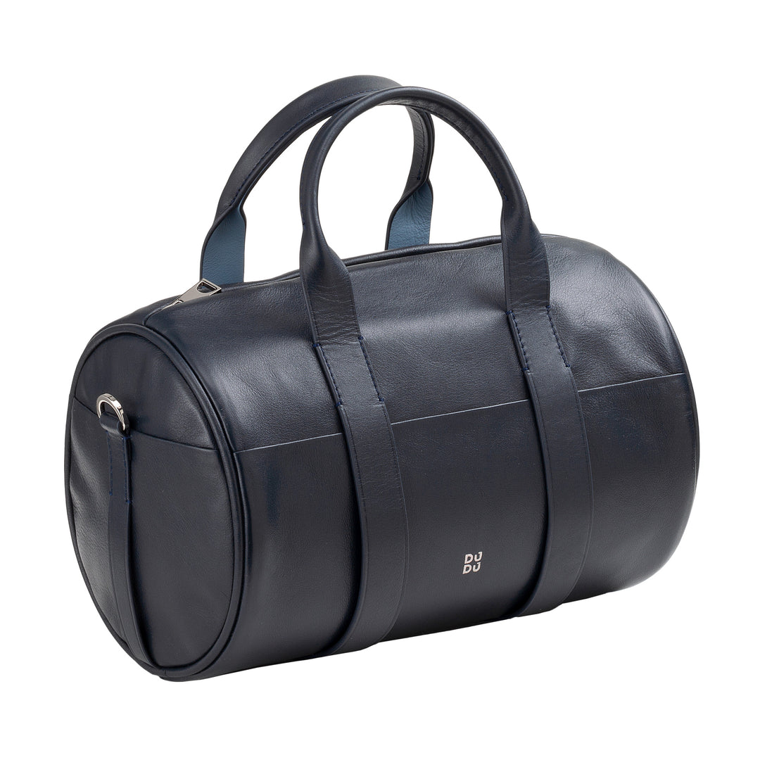 Damska torba cylindryczna DUDU ze skóry naturalnej, miękka torba cylindryczna, torba na beczkę z paskiem na ramię i dwoma uchwytami, elegancki kolorowy design