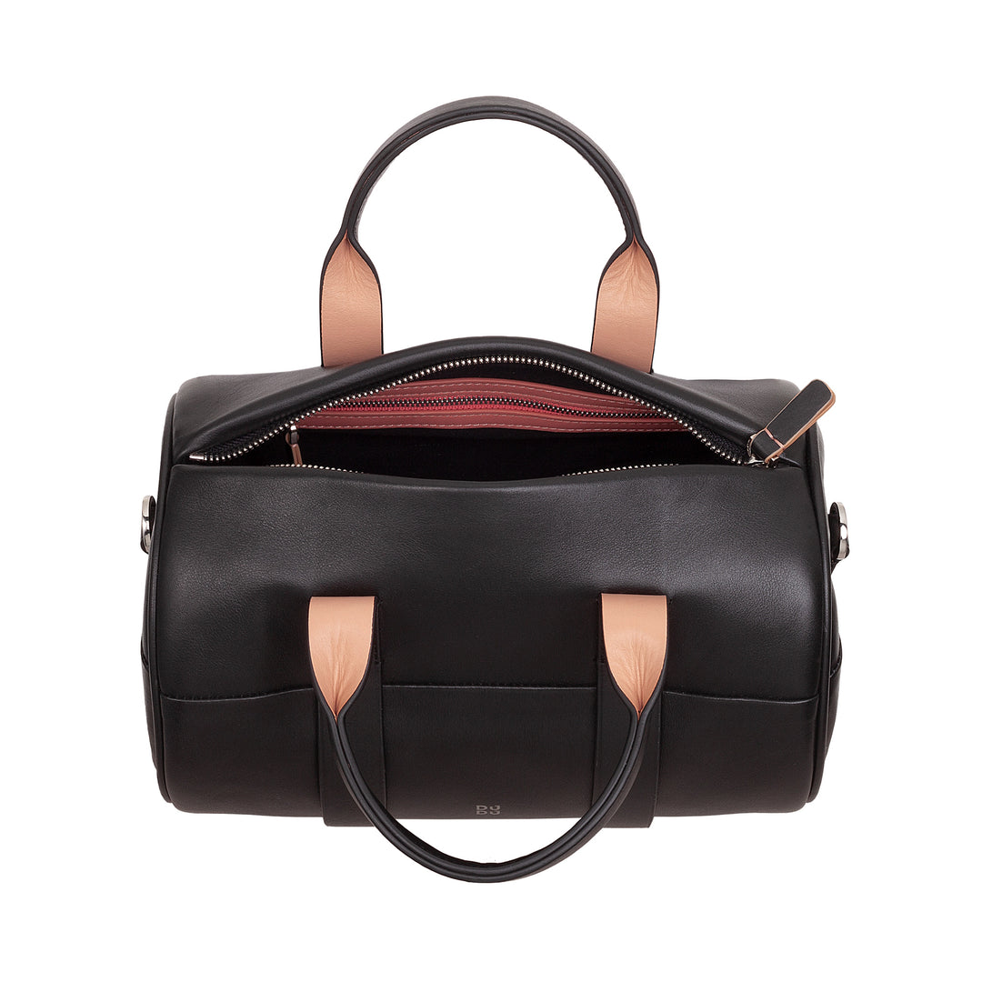 DUDU női hengeres táska valódi bőrből, puha hengeres táska, hordótáska vállpánttal és két fogantyúval, elegáns, színes dizájn