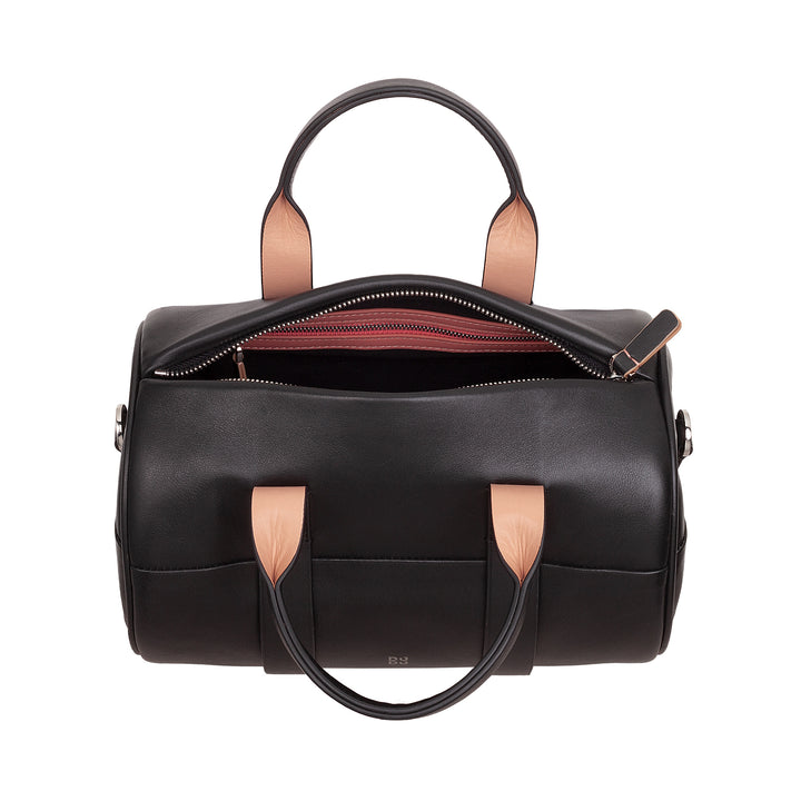 DUDU női hengeres táska valódi bőrből, puha hengeres táska, hordótáska vállpánttal és két fogantyúval, elegáns, színes dizájn