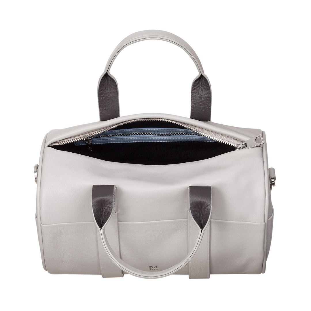 DUDU Bolso Cilíndrico para Mujer de Piel Auténtica, Bolso Cilíndrico Suave, Bolso Barril con Bandolera y Dos Asas, Diseño Elegante y Colorido