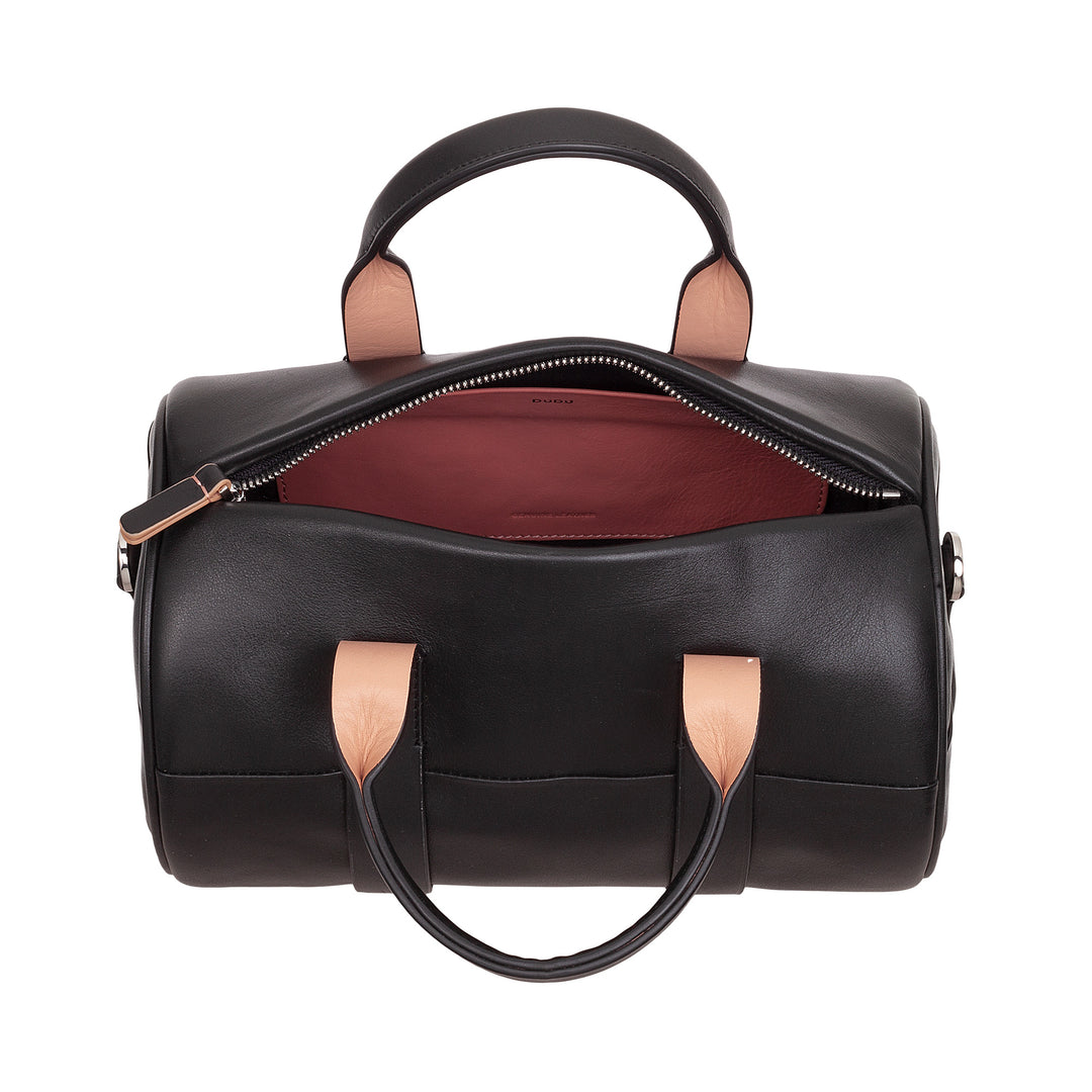 DUDU női hengeres táska valódi bőrből, puha hengeres táska, hordótáska vállpánttal és két fogantyúval, elegáns, színes dizájn