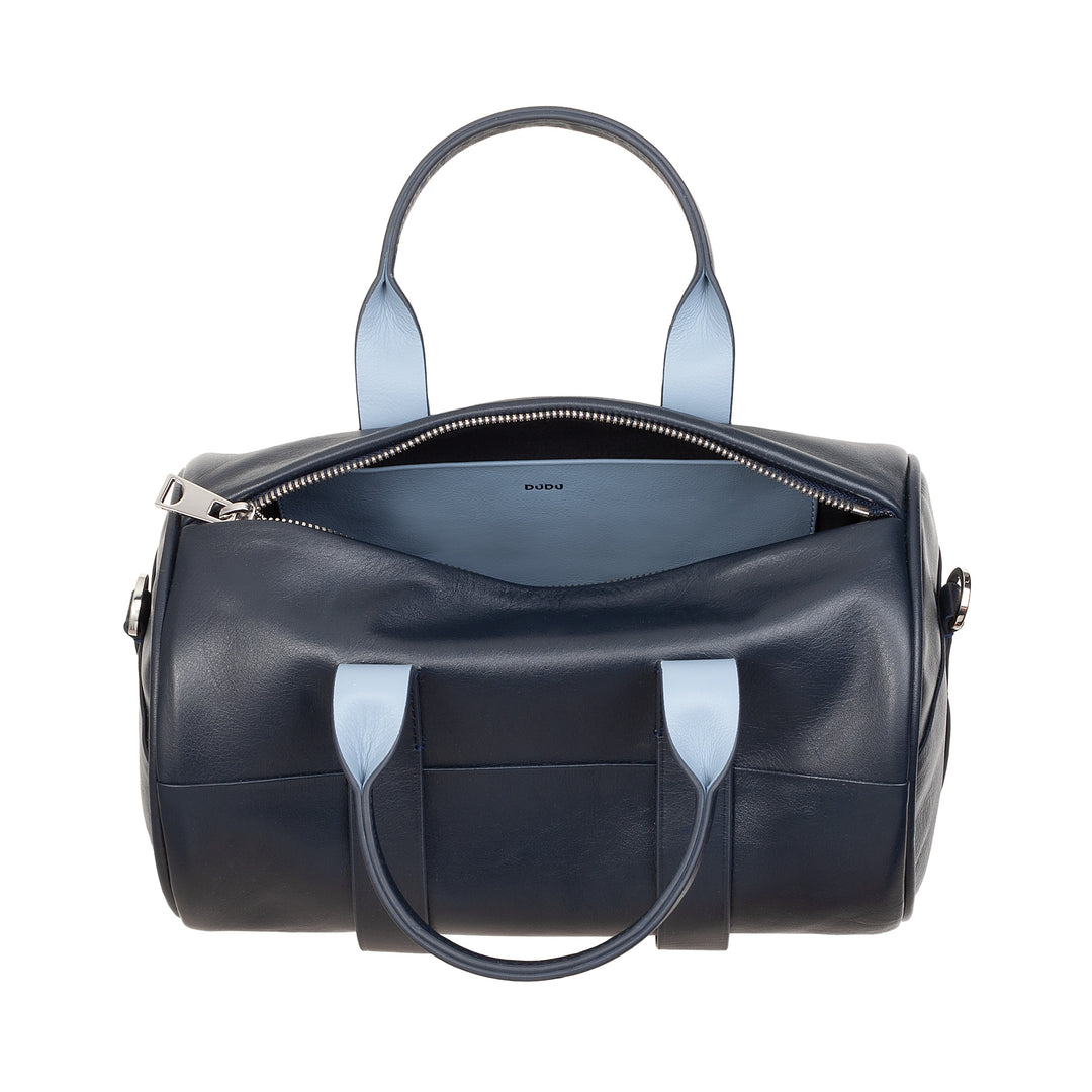 Damska torba cylindryczna DUDU ze skóry naturalnej, miękka torba cylindryczna, torba na beczkę z paskiem na ramię i dwoma uchwytami, elegancki kolorowy design