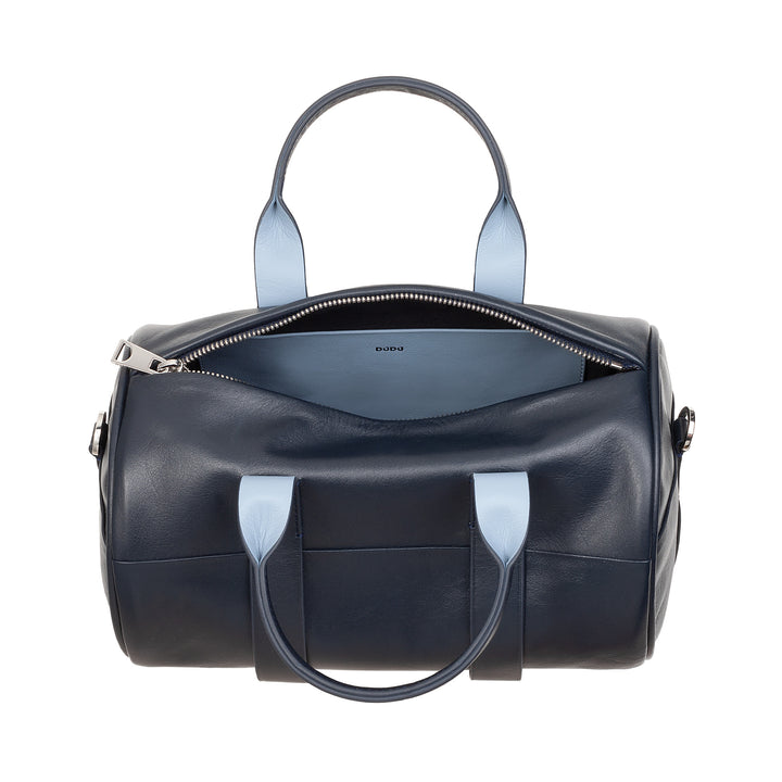 Damska torba cylindryczna DUDU ze skóry naturalnej, miękka torba cylindryczna, torba na beczkę z paskiem na ramię i dwoma uchwytami, elegancki kolorowy design