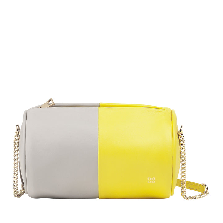 Bolsa feminina cilíndrica de couro DUDU, bolsa de ombro com corrente e couro, bolsa cilíndrica pequena e elegante com zíper