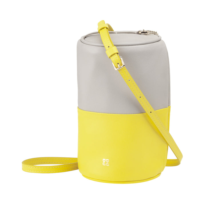 Bolsa feminina cilíndrica de couro DUDU, bolsa de ombro com corrente e couro, bolsa cilíndrica pequena e elegante com zíper