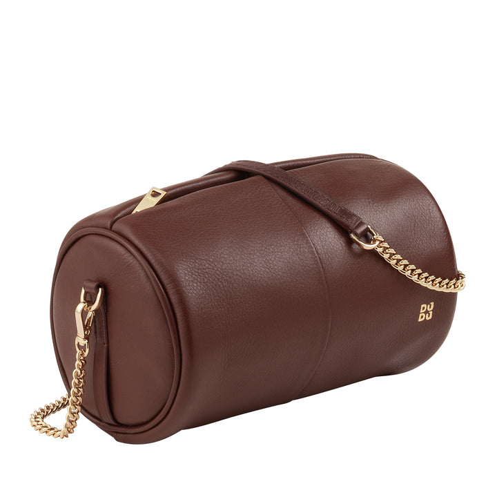 Bolsa feminina cilíndrica de couro DUDU, bolsa de ombro com corrente e couro, bolsa cilíndrica pequena e elegante com zíper