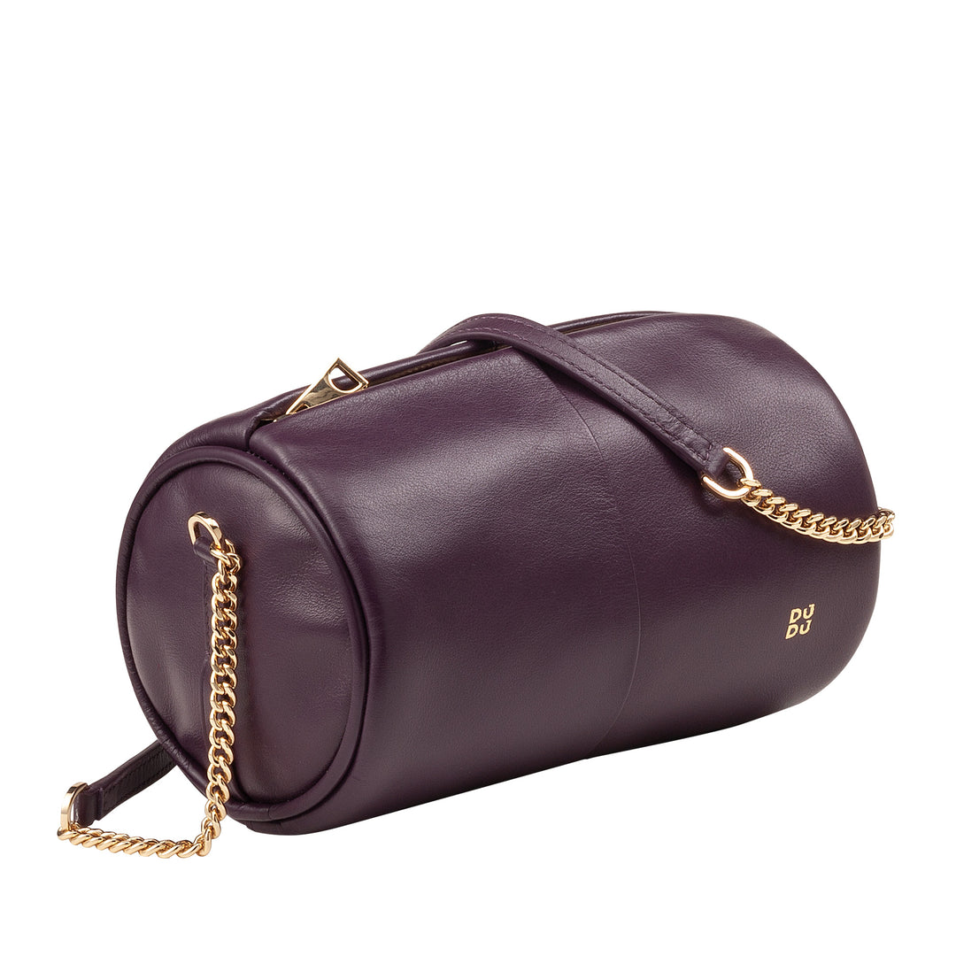 Γυναικεία κυλινδρική δερμάτινη τσάντα DUDU, τσάντα ώμου με αλυσίδα και δέρμα, κομψή μόδα τσάντα μικρού κυλίνδρου με φερμουάρ