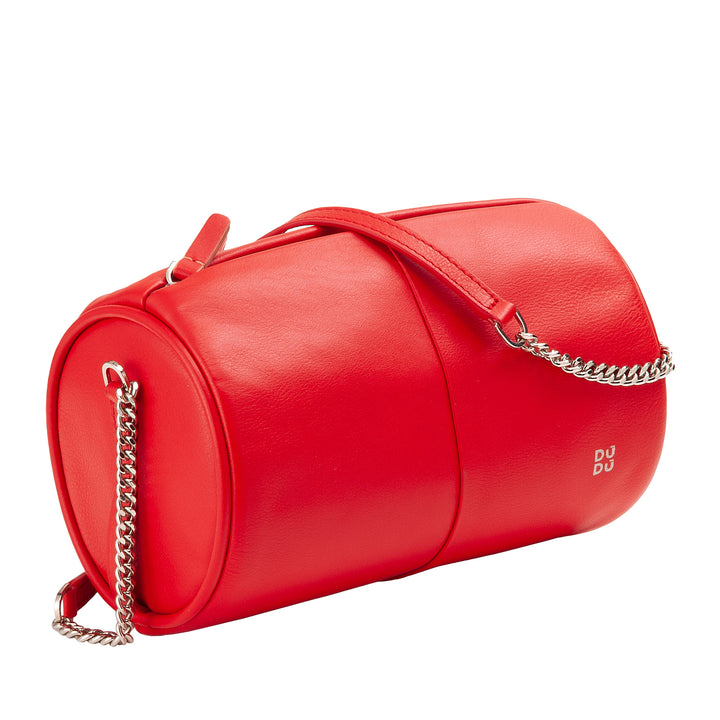 Γυναικεία κυλινδρική δερμάτινη τσάντα DUDU, τσάντα ώμου με αλυσίδα και δέρμα, κομψή μόδα τσάντα μικρού κυλίνδρου με φερμουάρ