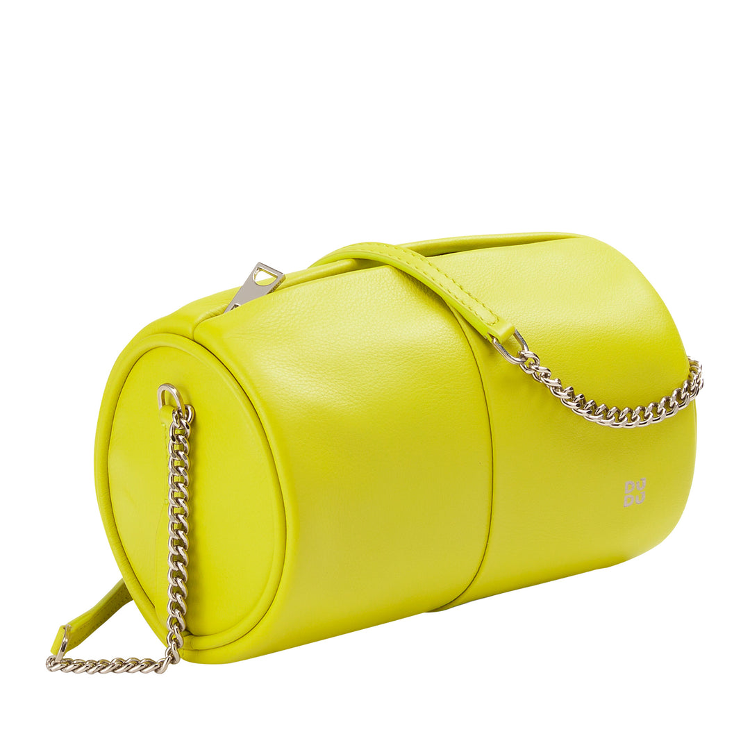 Γυναικεία κυλινδρική δερμάτινη τσάντα DUDU, τσάντα ώμου με αλυσίδα και δέρμα, κομψή μόδα τσάντα μικρού κυλίνδρου με φερμουάρ